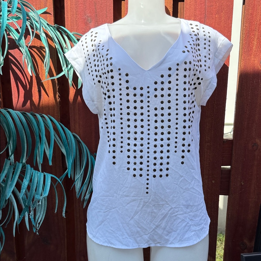 Lucca Couture White Studded Short Sleeve Top Size S